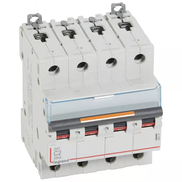 legrand-disj. dx� 25ka arriv�e haute, d�part bas � vis 4p 400v~ - 2a courbe c 4 modules (409791)