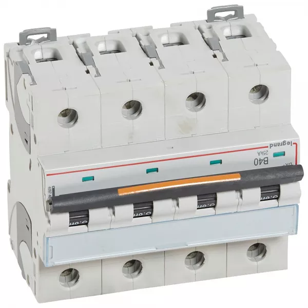 legrand-disj. dx� 25ka arriv�e haute, d�part bas � vis 4p 400v~ - 40a courbe b 6 modules (409746)