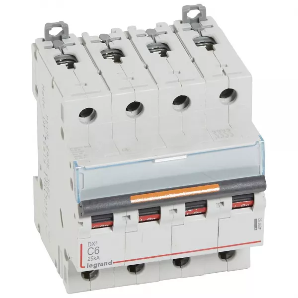 legrand-disj. dx� 25ka arriv�e haute, d�part bas � vis 4p 400v~ - 6a courbe c 4 modules (409792)