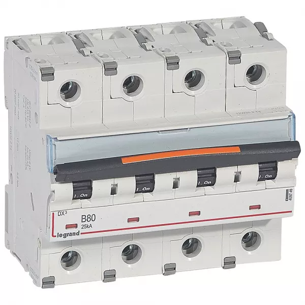 legrand-disj. dx� 25ka arriv�e haute, d�part bas � vis 4p 400v~ - 80a courbe b 6 modules (409749)
