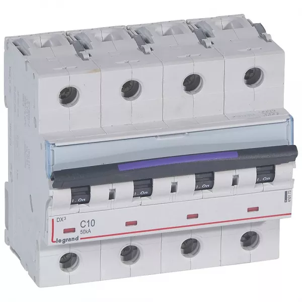 legrand-disj. dx� 50ka arriv�e haute, d�part bas � vis 4p 400v~ - 10a courbe c 6 modules (410173)