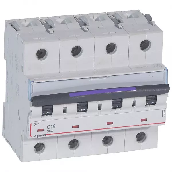 legrand-disj. dx� 50ka arriv�e haute, d�part bas � vis 4p 400v~ - 16a courbe c 6 modules (410174)