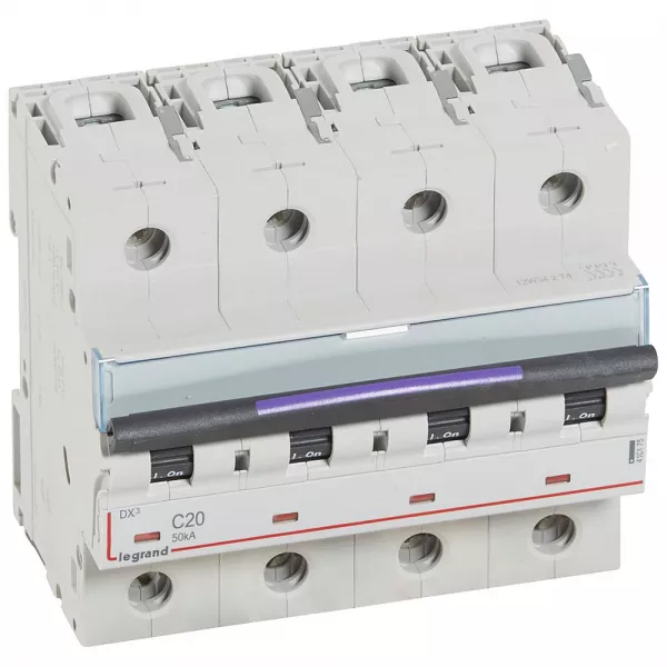 legrand-disj. dx� 50ka arriv�e haute, d�part bas � vis 4p 400v~ - 20a courbe c 6 modules (410175)