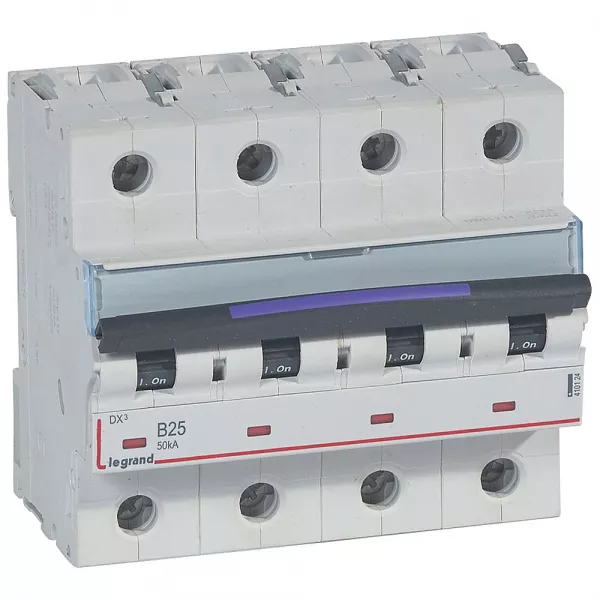 legrand-disj. dx� 50ka arriv�e haute, d�part bas � vis 4p 400v~ - 25a courbe b 6 modules (410124)