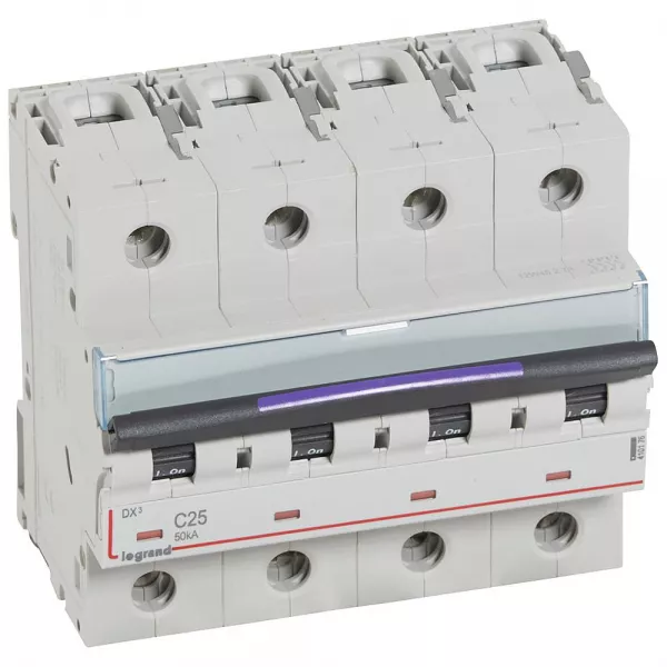 legrand-disj. dx� 50ka arriv�e haute, d�part bas � vis 4p 400v~ - 25a courbe c 6 modules (410176)