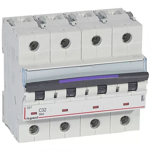 legrand-disj. dx� 50ka arriv�e haute, d�part bas � vis 4p 400v~ - 32a courbe c 6 modules (410177)