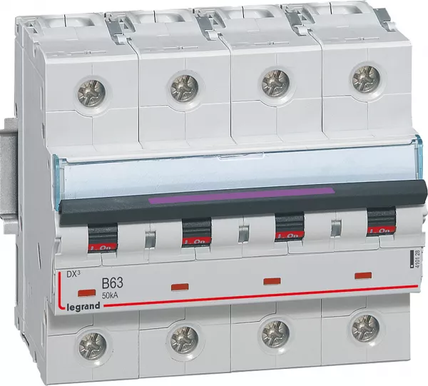 legrand-disj. dx� 50ka arriv�e haute, d�part bas � vis 4p 400v~ - 63a courbe b 6 modules (410128)