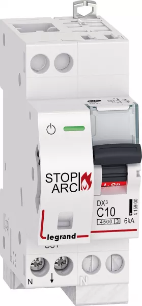 legrand-disj. dx� stop arc 4500 6ka arriv�e auto/sortie � vis 1p+n 10a courbe c -2 mod (415900)