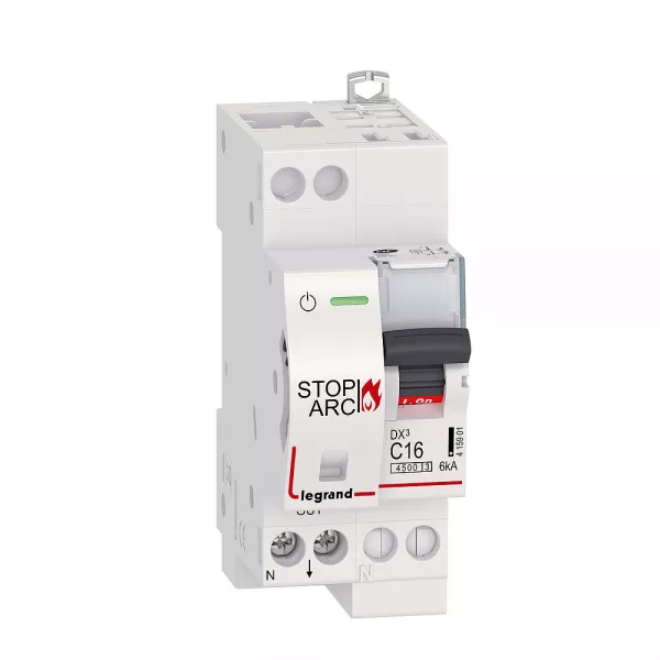 legrand-disj. dx� stop arc 4500 6ka arriv�e auto/sortie � vis 1p+n 16a courbe c -2 mod (415901)