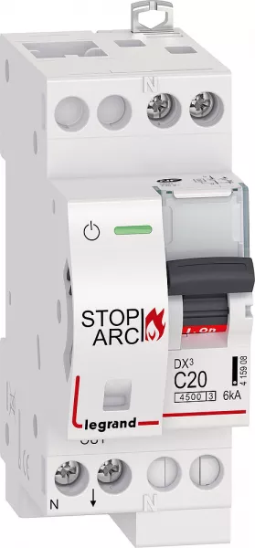 legrand-disj. dx� stop arc 4500 6ka arriv�e/sortie � vis 1p+n 230v~ 20a courbe c -2 mod (415908)
