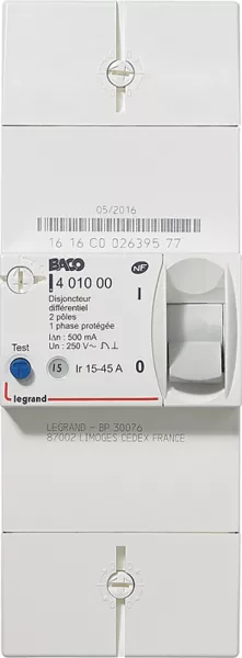 legrand-disjoncteur de branchement enedis bipolaire diff�rentiel 500ma instantan� - 45a (401000)