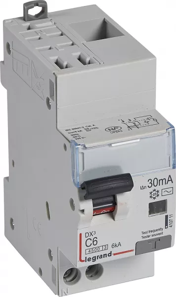 legrand-disjoncteur diff dx� 4500 - auto/vis -u+n 230v~ 6a - typeac - 30ma -courbe c -2m (410711)