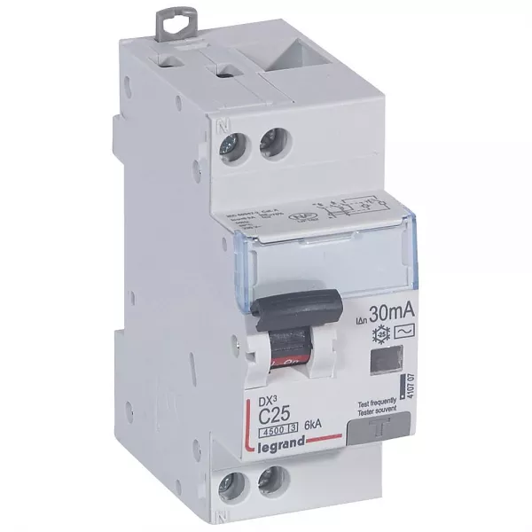 legrand-disjoncteur diff dx� 4500 - vis/vis -u+n 230v~ 25a - typeac -30ma -courbe c - 2m (410707)