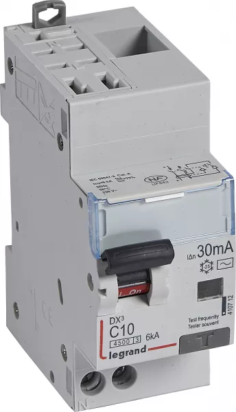 legrand-disjoncteur diff dx� 4500 -auto/vis -u+n 230v~ 10a - typeac - 30ma -courbe c -2m (410712)