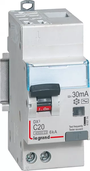 legrand-disjoncteur diff dx� 4500 -auto/vis -u+n 230v~ 20a - typeac - 30ma -courbe c -2m (410714)