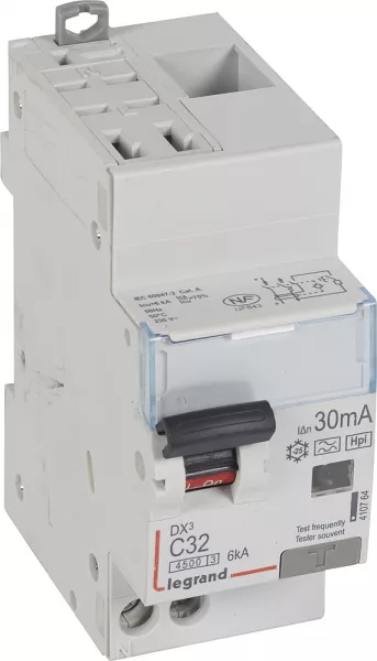 legrand-disjoncteur diff dx� 4500 -auto/vis- u+n 230v~ 32a- typef-30ma -courbe c - 2m (410764)