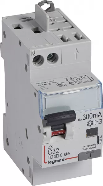 legrand-disjoncteur diff dx� 4500 -vis/auto -u+n 230v~ 32a -typeac - 300ma -courbe c -2m (410732)
