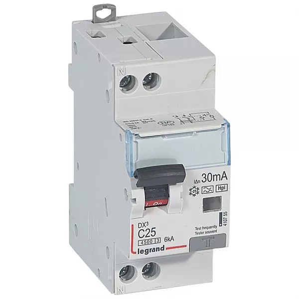legrand-disjoncteur diff dx� 4500 -vis/vis- u+n 230v~ 25a- typef-30ma -courbe c - 2m (410755)