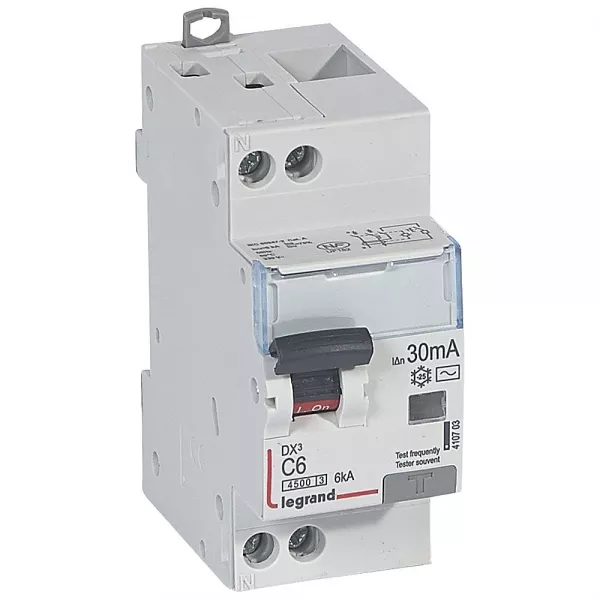 legrand-disjoncteur diff dx� 4500 -vis/vis -u+n 230v~ 6a - typeac -30ma -courbe c - 2m (410703)