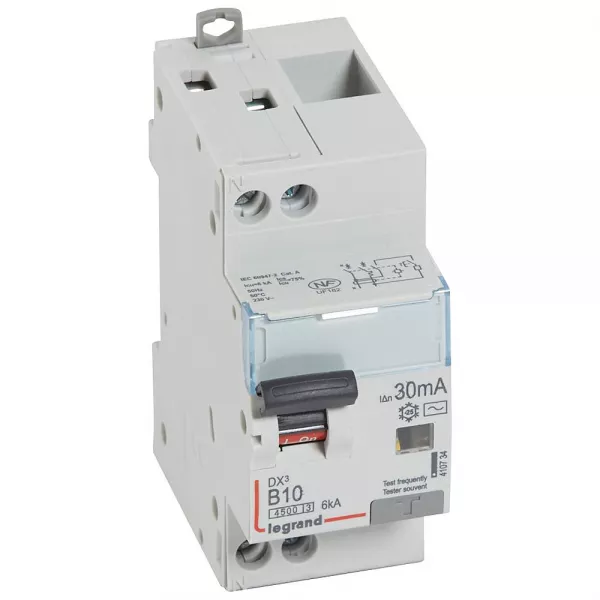 legrand-disjoncteur diff dx� 4500 -vis/vis- u+n 230v~10a - typeac -30ma - courbe b - 2 m (410734)