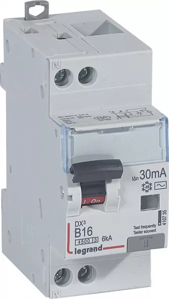 legrand-disjoncteur diff dx� 4500 -vis/vis- u+n 230v~16a - typeac -30ma - courbe b - 2 m (410735)