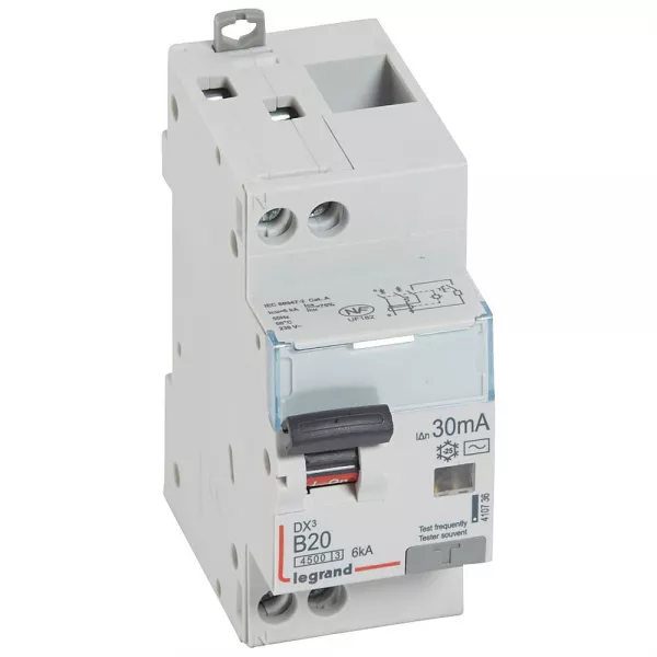 legrand-disjoncteur diff dx� 4500 -vis/vis- u+n 230v~20a - typeac -30ma - courbe b - 2 m (410736)