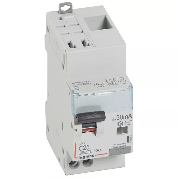 legrand-disjoncteur diff dx� 6000 -auto/vis-u+n 230v~-25a-typeac-30ma-courbe c - 2 mod (410803)