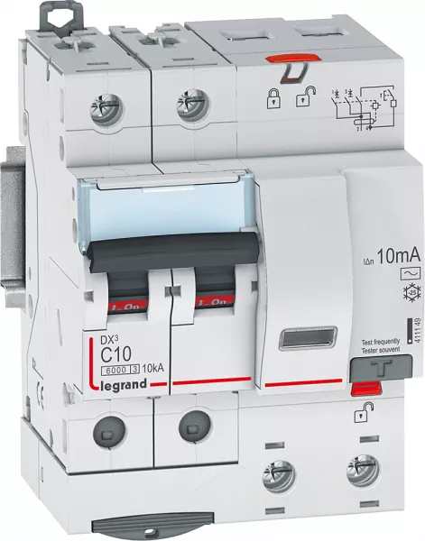 legrand-disjoncteur diff dx� 6000 -vis-2p-230/400v~-10a -typeac -10ma- courbe c - 4 mod (411149)
