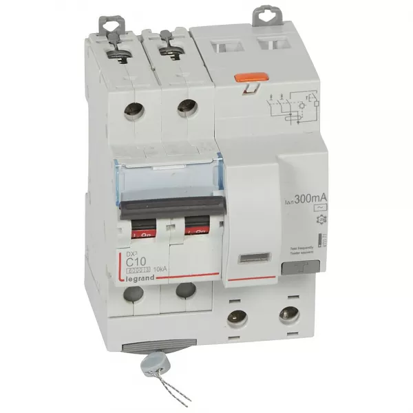 legrand-disjoncteur diff dx� 6000 -vis-2p-230/400v~-10a -typeac -300ma- courbe c - 4 mod (411171)