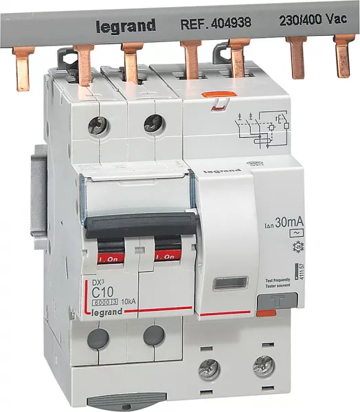 legrand-disjoncteur diff dx� 6000 -vis-2p-230/400v~-10a -typeac -30ma- courbe c - 4 mod (411157)
