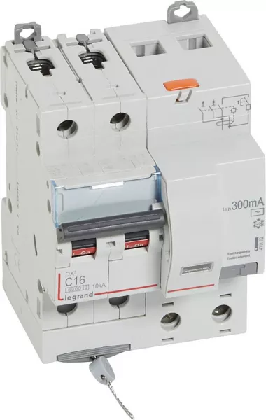 legrand-disjoncteur diff dx� 6000 -vis-2p-230/400v~-16a -typeac -300ma- courbe c - 4 mod (411172)