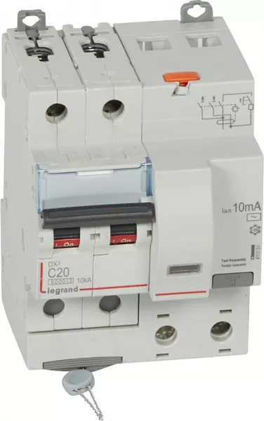 legrand-disjoncteur diff dx� 6000 -vis-2p-230/400v~-20a -typeac -10ma- courbe c - 4 mod (411151)