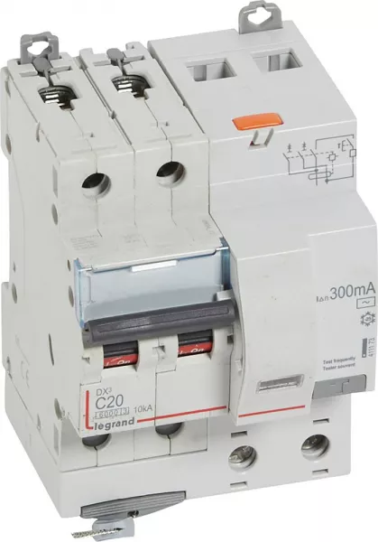legrand-disjoncteur diff dx� 6000 -vis-2p-230/400v~-20a -typeac -300ma- courbe c - 4 mod (411173)