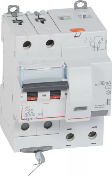 legrand-disjoncteur diff dx� 6000 -vis-2p-230/400v~-20a -typeac -30ma- courbe c - 4 mod (411159)