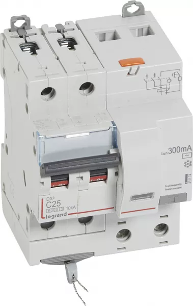 legrand-disjoncteur diff dx� 6000 -vis-2p-230/400v~-25a -typeac -300ma-c ourbe c - 4 mod (411174)
