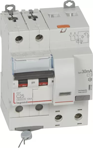 legrand-disjoncteur diff dx� 6000 -vis-2p-230/400v~-25a -typeac -30ma- courbe c - 4 mod (411160)