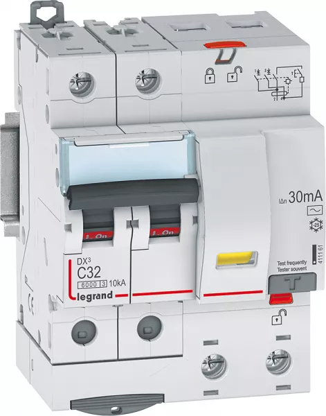legrand-disjoncteur diff dx� 6000 -vis-2p-230/400v~-32a -typeac -30ma- courbe c - 4 mod (411161)