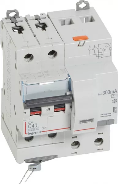 legrand-disjoncteur diff dx� 6000 -vis-2p-230/400v~-40a -typeac -300ma- courbe c - 4 mod (411176)