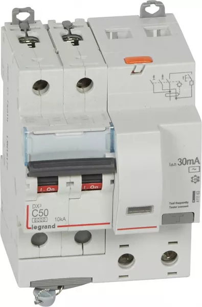 legrand-disjoncteur diff dx� 6000 -vis-2p-230/400v~-50a -typeac -30ma- courbe c - 4 mod (411163)