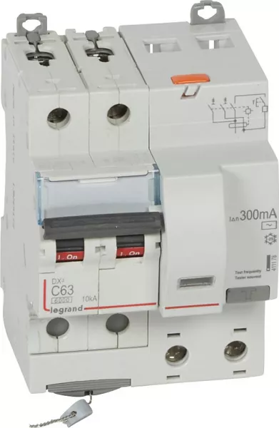 legrand-disjoncteur diff dx� 6000 -vis-2p-230/400v~-63a -typeac-300ma- courbe c - 4 mod (411178)