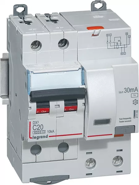 legrand-disjoncteur diff dx� 6000 -vis/auto-2p 230/400v~-20a-typeac-30ma-courbe c - 4m (411165)