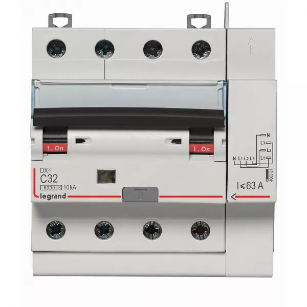 legrand-disjoncteur diff dx� 6000 -vis/auto-4p-400v~-32a-typeac-300ma-10ka-courbe c - 5m (411219)