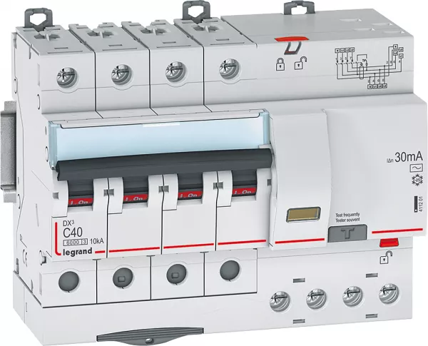 legrand-disjoncteur diff dx� 6000 -vis/auto-4p-400v~-40a-typeac-30ma-10ka-courbe c - 7m (411201)