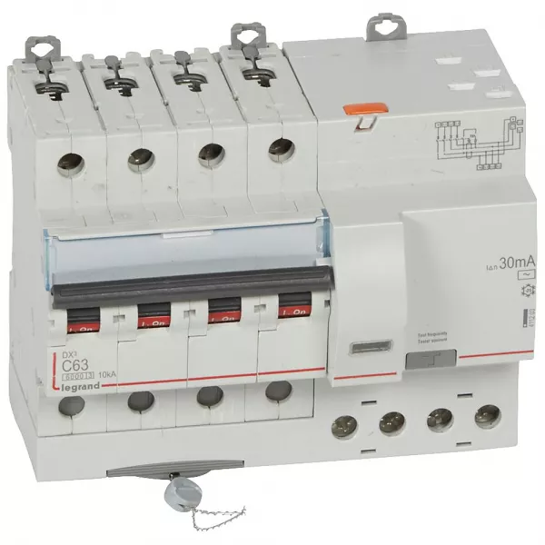 legrand-disjoncteur diff dx� 6000 -vis/auto-4p-400v~-63a-typeac-30ma-10ka-courbe c - 7m (411203)