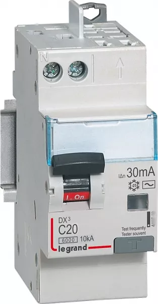 legrand-disjoncteur diff dx� 6000 -vis/auto-u+n 230v~-20a-typeac-30ma-courbe c - 2 mod (410806)