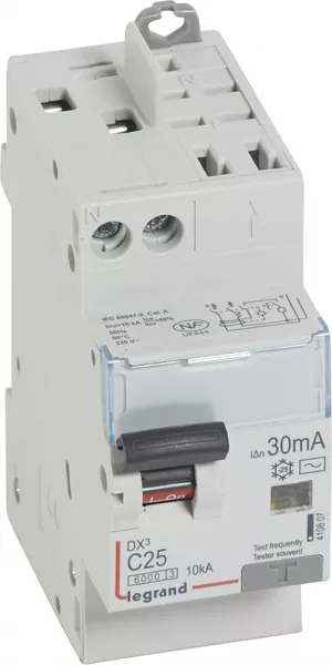 legrand-disjoncteur diff dx� 6000 -vis/auto-u+n 230v~-25a-typeac-30ma-courbe c - 2 mod (410807)