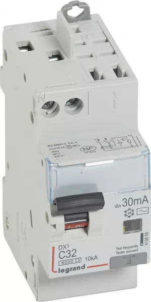 legrand-disjoncteur diff dx� 6000 -vis/auto-u+n 230v~-32a-typeac-30ma-courbe c - 2 mod (410808)