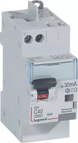 legrand-disjoncteur diff dx� 6000 -vis/auto-u+n 230v~-40a-typeac-30ma-courbe c - 2 mod (410809)