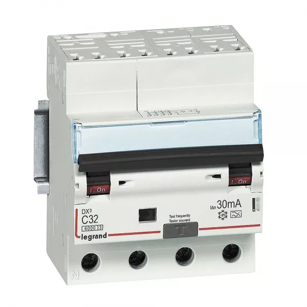 legrand-disjoncteur diff dx� 6000-auto/vis- 4p 400v~ -32a - type a 30ma -courbe c -4 mod (411214)