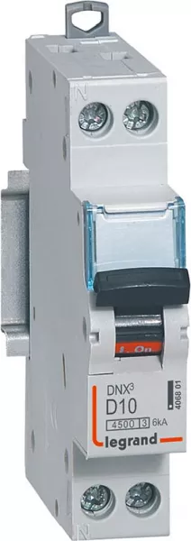 legrand-disjoncteur dnx� 4500 - vis/vis - u+n 230v~ 10a - 4,5ka - courbe d - 1 module (406801)